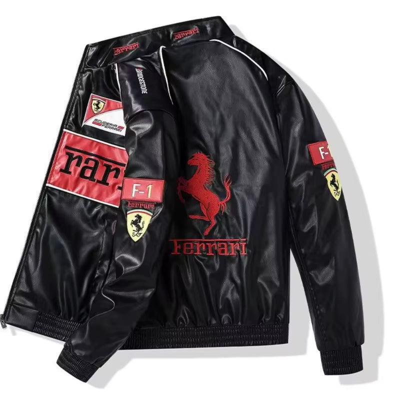 Fashion Fleece-Lined Coat for  SJ F1 Team Autumn Winter Jacket Retro Motorcycle Leather Clothes Racing Baseball Jacket