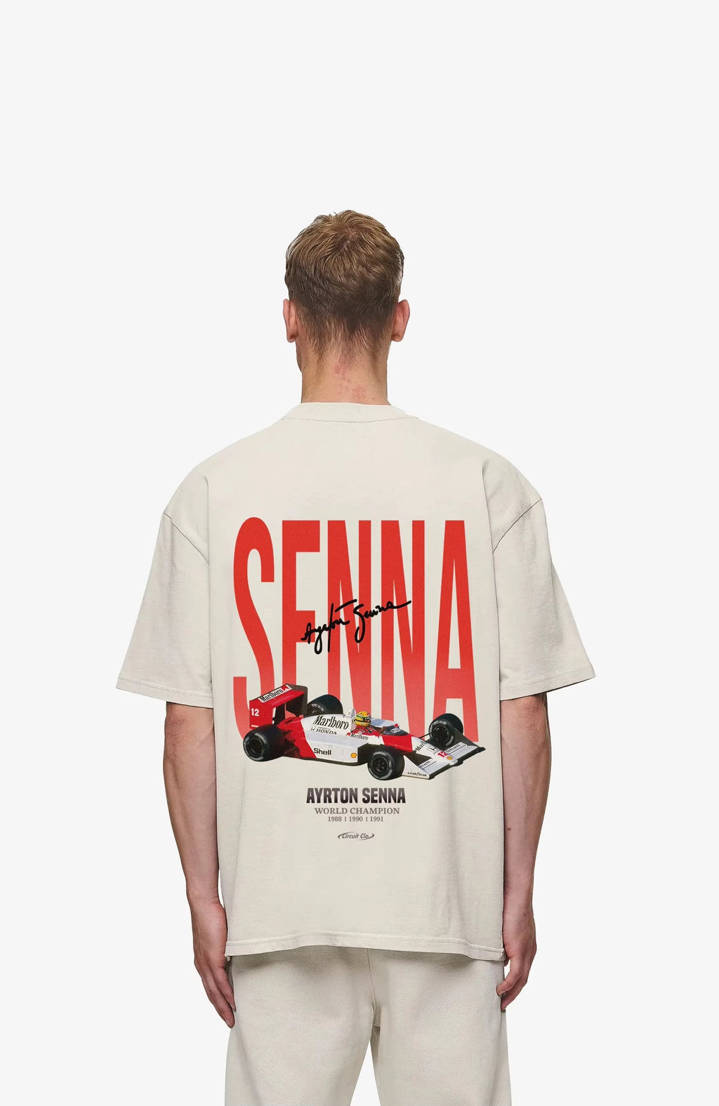 Summer Casual Pure Cotton Men'S round Neck T-Shirt with Racing Print Ayrton Senna Oversized Cool Hip-Hop Short Sleeved Shirt