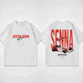 Summer Casual Pure Cotton Men'S round Neck T-Shirt with Racing Print Ayrton Senna Oversized Cool Hip-Hop Short Sleeved Shirt